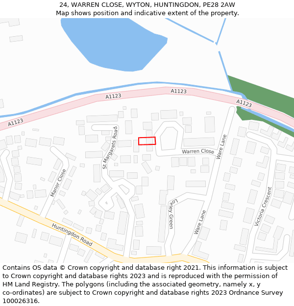 24, WARREN CLOSE, WYTON, HUNTINGDON, PE28 2AW: Location map and indicative extent of plot