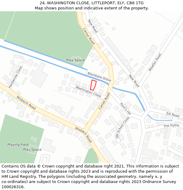 24, WASHINGTON CLOSE, LITTLEPORT, ELY, CB6 1TG: Location map and indicative extent of plot