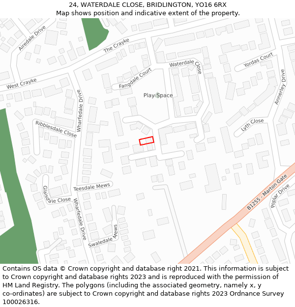 24, WATERDALE CLOSE, BRIDLINGTON, YO16 6RX: Location map and indicative extent of plot