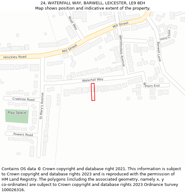 24, WATERFALL WAY, BARWELL, LEICESTER, LE9 8EH: Location map and indicative extent of plot