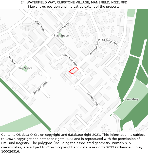 24, WATERFIELD WAY, CLIPSTONE VILLAGE, MANSFIELD, NG21 9FD: Location map and indicative extent of plot