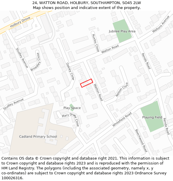 24, WATTON ROAD, HOLBURY, SOUTHAMPTON, SO45 2LW: Location map and indicative extent of plot