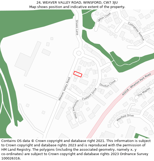 24, WEAVER VALLEY ROAD, WINSFORD, CW7 3JU: Location map and indicative extent of plot