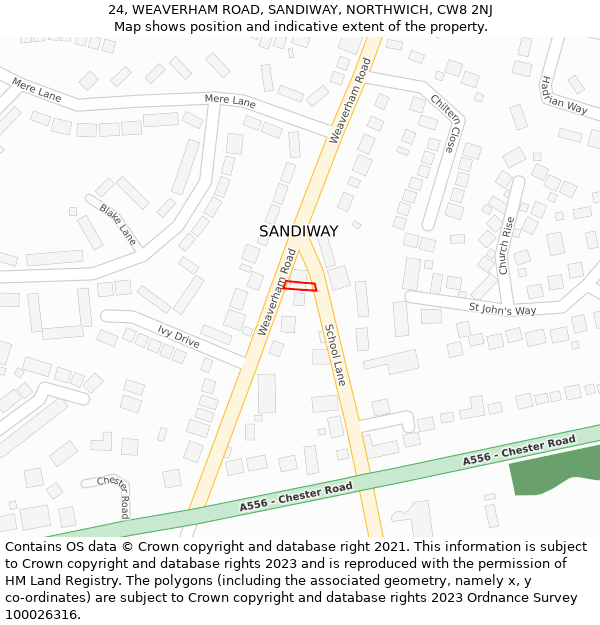 24, WEAVERHAM ROAD, SANDIWAY, NORTHWICH, CW8 2NJ: Location map and indicative extent of plot