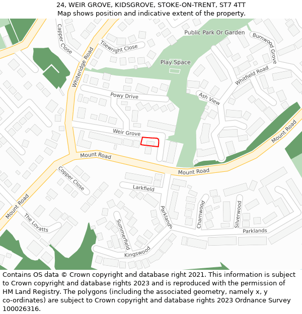 24, WEIR GROVE, KIDSGROVE, STOKE-ON-TRENT, ST7 4TT: Location map and indicative extent of plot