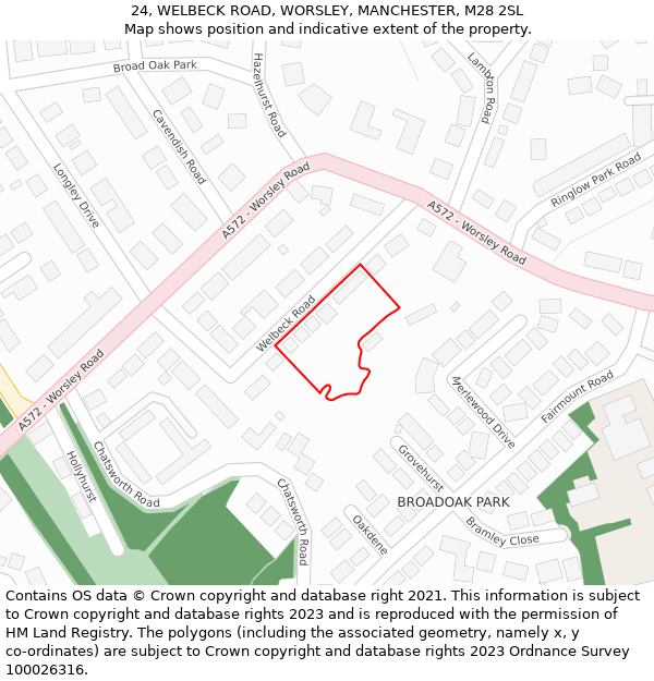 24, WELBECK ROAD, WORSLEY, MANCHESTER, M28 2SL: Location map and indicative extent of plot