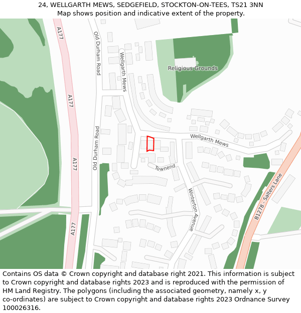 24, WELLGARTH MEWS, SEDGEFIELD, STOCKTON-ON-TEES, TS21 3NN: Location map and indicative extent of plot