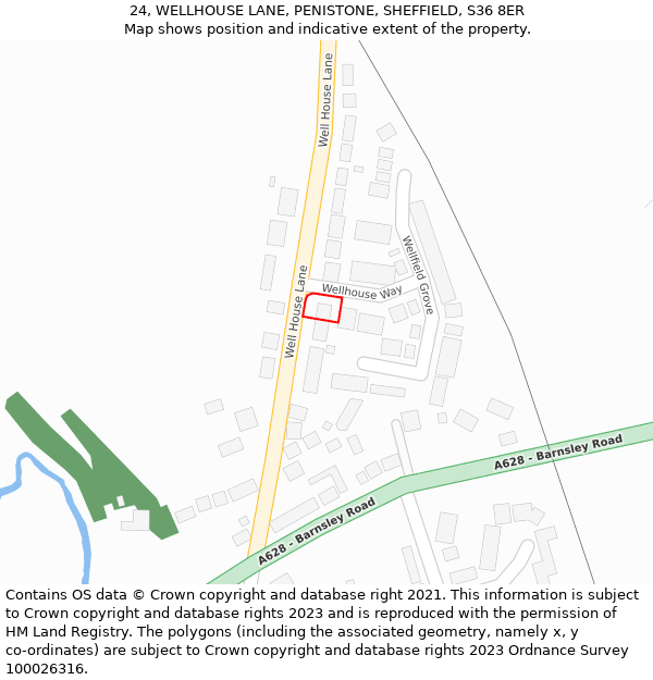 24, WELLHOUSE LANE, PENISTONE, SHEFFIELD, S36 8ER: Location map and indicative extent of plot