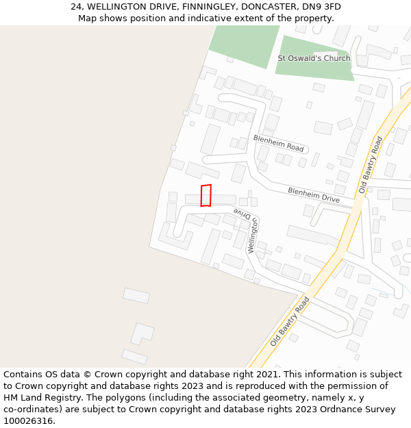 24, WELLINGTON DRIVE, FINNINGLEY, DONCASTER, DN9 3FD: Location map and indicative extent of plot