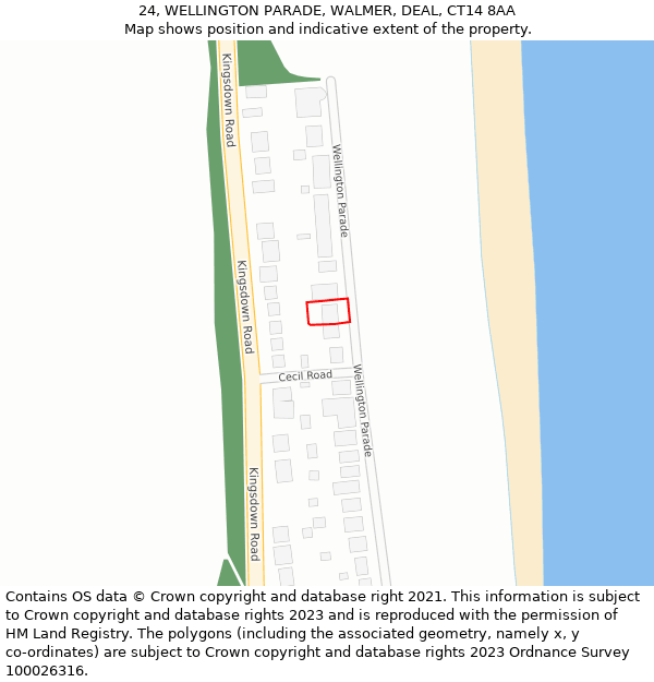 24, WELLINGTON PARADE, WALMER, DEAL, CT14 8AA: Location map and indicative extent of plot