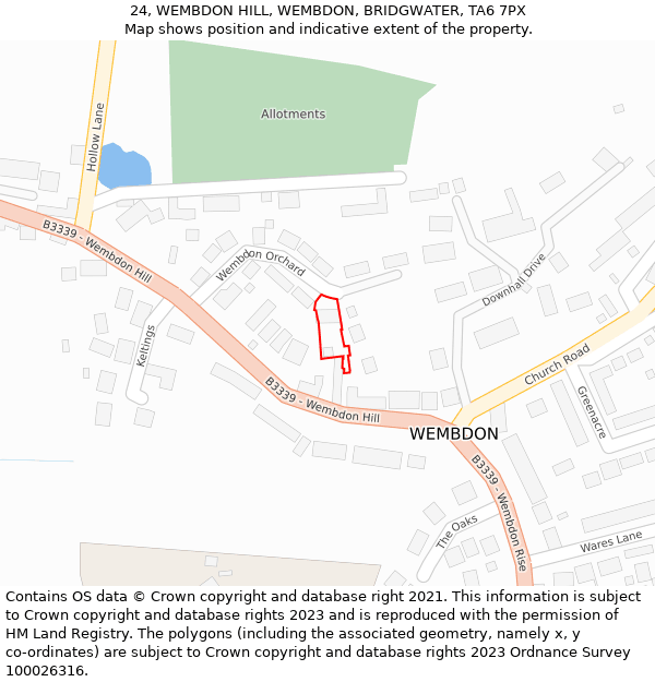 24, WEMBDON HILL, WEMBDON, BRIDGWATER, TA6 7PX: Location map and indicative extent of plot