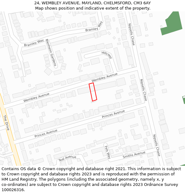 24, WEMBLEY AVENUE, MAYLAND, CHELMSFORD, CM3 6AY: Location map and indicative extent of plot