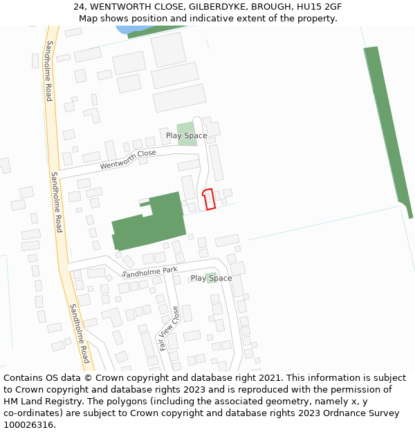 24, WENTWORTH CLOSE, GILBERDYKE, BROUGH, HU15 2GF: Location map and indicative extent of plot