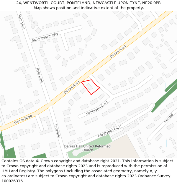 24, WENTWORTH COURT, PONTELAND, NEWCASTLE UPON TYNE, NE20 9PR: Location map and indicative extent of plot