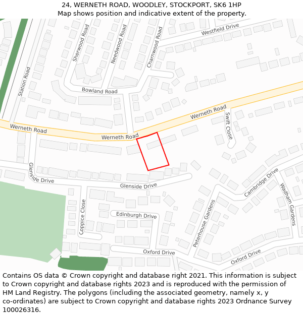 24, WERNETH ROAD, WOODLEY, STOCKPORT, SK6 1HP: Location map and indicative extent of plot