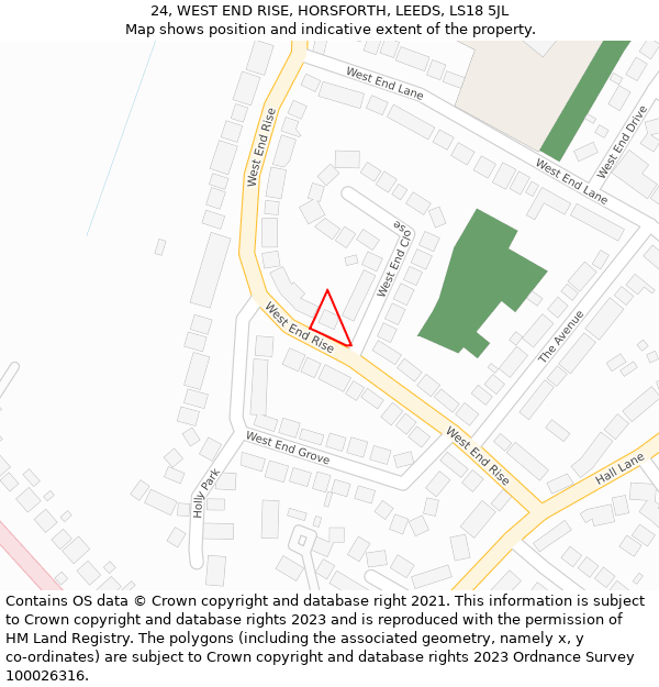 24, WEST END RISE, HORSFORTH, LEEDS, LS18 5JL: Location map and indicative extent of plot