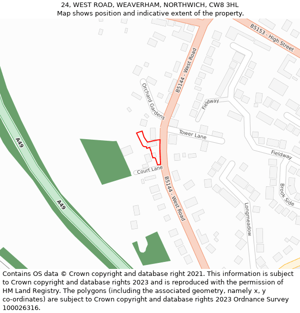 24, WEST ROAD, WEAVERHAM, NORTHWICH, CW8 3HL: Location map and indicative extent of plot