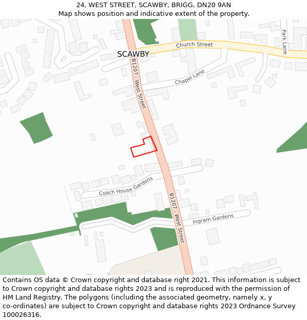 24, WEST STREET, SCAWBY, BRIGG, DN20 9AN: Location map and indicative extent of plot