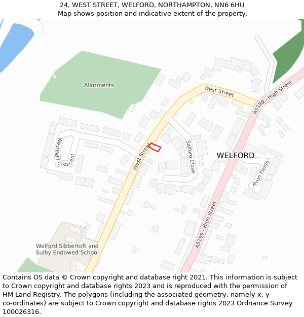 24, WEST STREET, WELFORD, NORTHAMPTON, NN6 6HU: Location map and indicative extent of plot