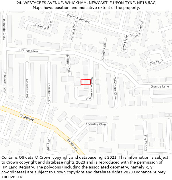 24, WESTACRES AVENUE, WHICKHAM, NEWCASTLE UPON TYNE, NE16 5AG: Location map and indicative extent of plot