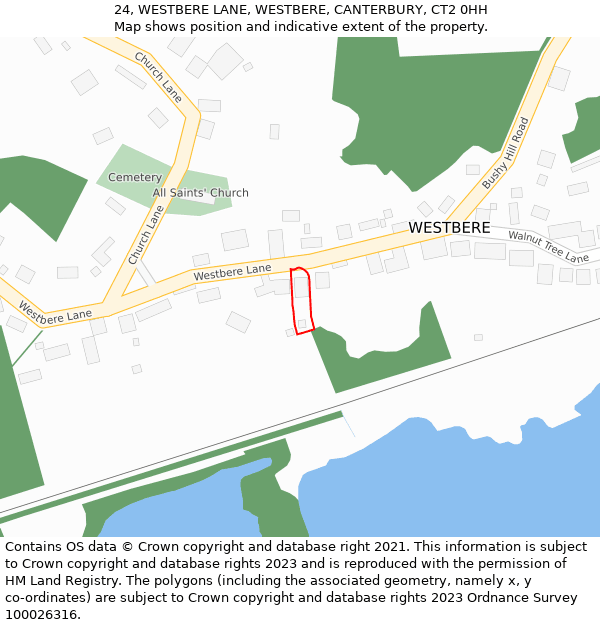 24, WESTBERE LANE, WESTBERE, CANTERBURY, CT2 0HH: Location map and indicative extent of plot