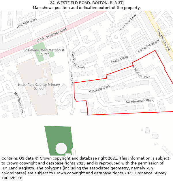 24, WESTFIELD ROAD, BOLTON, BL3 3TJ: Location map and indicative extent of plot