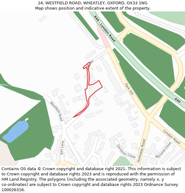 24, WESTFIELD ROAD, WHEATLEY, OXFORD, OX33 1NG: Location map and indicative extent of plot