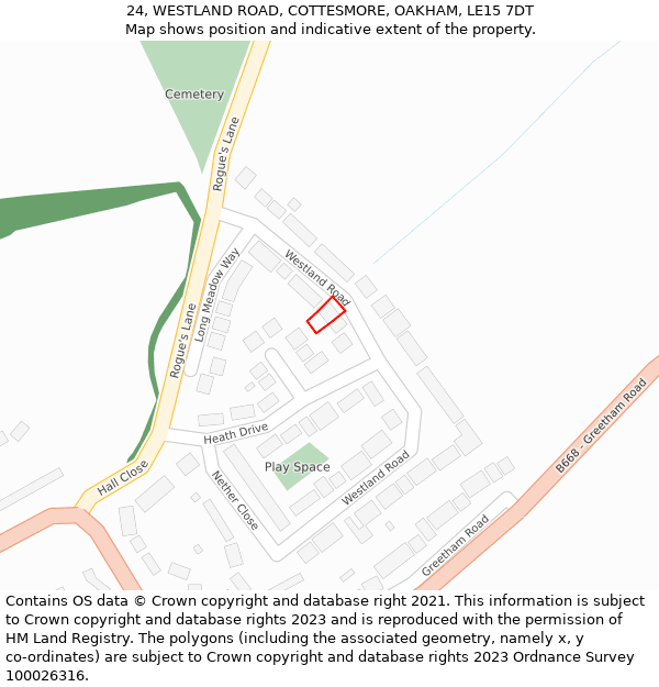 24, WESTLAND ROAD, COTTESMORE, OAKHAM, LE15 7DT: Location map and indicative extent of plot