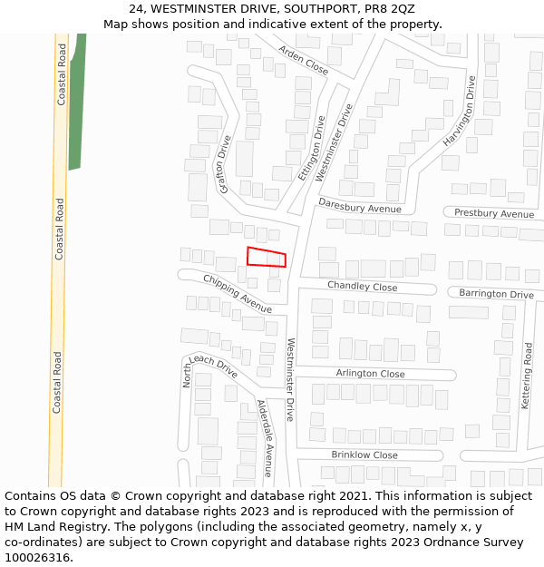 24, WESTMINSTER DRIVE, SOUTHPORT, PR8 2QZ: Location map and indicative extent of plot