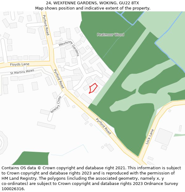 24, WEXFENNE GARDENS, WOKING, GU22 8TX: Location map and indicative extent of plot