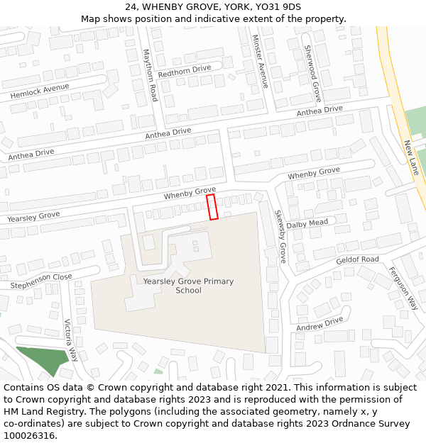 24, WHENBY GROVE, YORK, YO31 9DS: Location map and indicative extent of plot