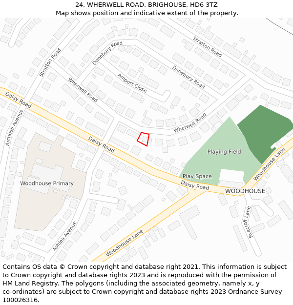 24, WHERWELL ROAD, BRIGHOUSE, HD6 3TZ: Location map and indicative extent of plot