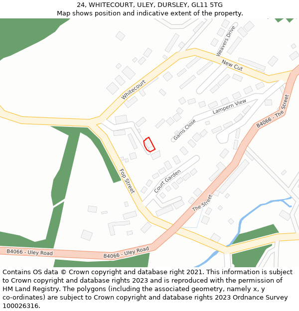 24, WHITECOURT, ULEY, DURSLEY, GL11 5TG: Location map and indicative extent of plot