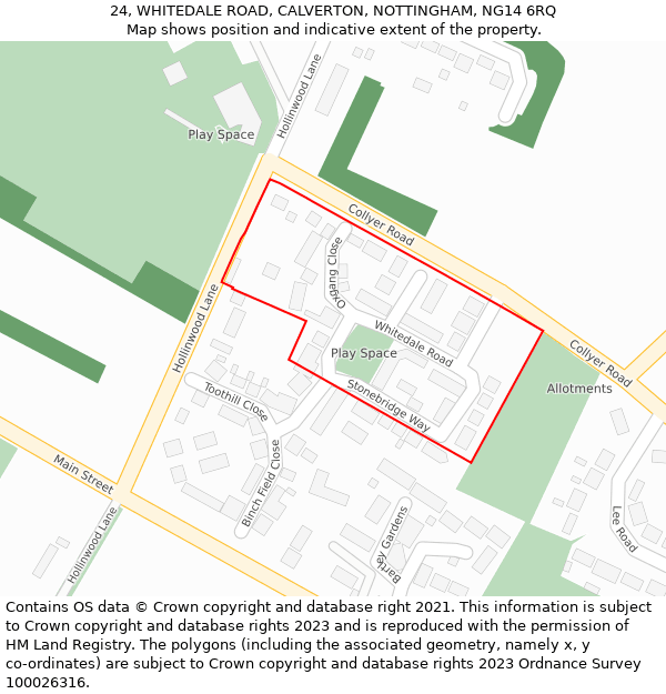 24, WHITEDALE ROAD, CALVERTON, NOTTINGHAM, NG14 6RQ: Location map and indicative extent of plot