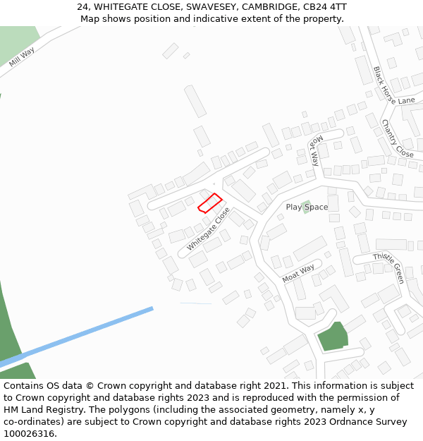 24, WHITEGATE CLOSE, SWAVESEY, CAMBRIDGE, CB24 4TT: Location map and indicative extent of plot