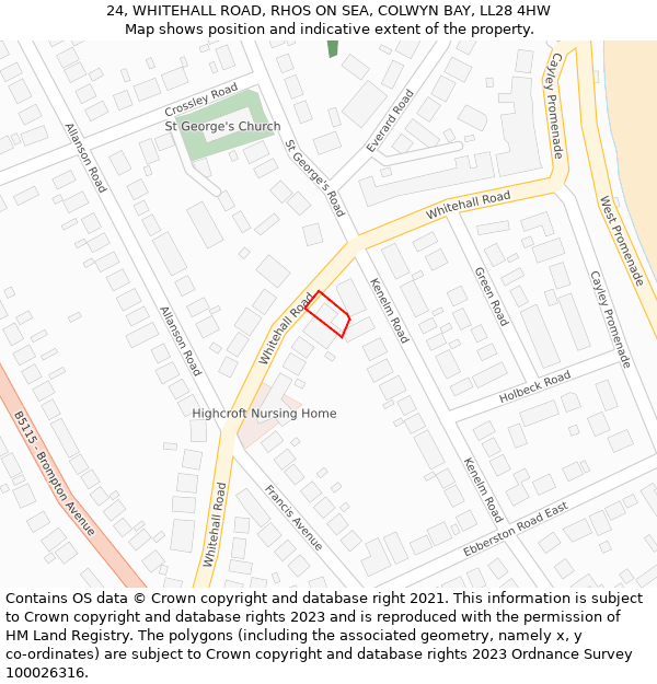 24, WHITEHALL ROAD, RHOS ON SEA, COLWYN BAY, LL28 4HW: Location map and indicative extent of plot