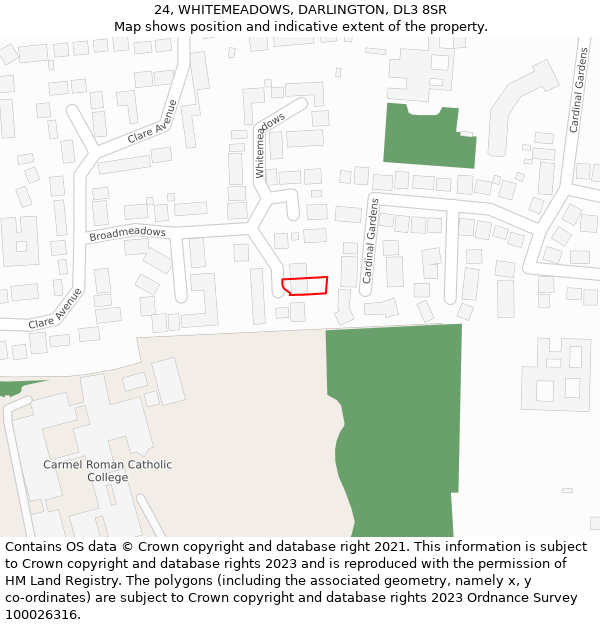 24, WHITEMEADOWS, DARLINGTON, DL3 8SR: Location map and indicative extent of plot