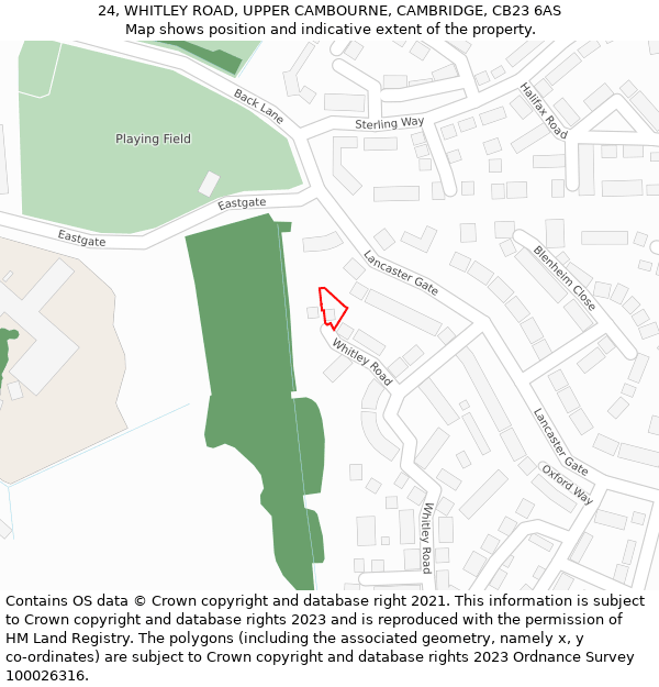 24, WHITLEY ROAD, UPPER CAMBOURNE, CAMBRIDGE, CB23 6AS: Location map and indicative extent of plot