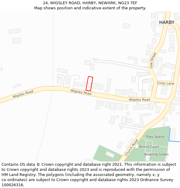 24, WIGSLEY ROAD, HARBY, NEWARK, NG23 7EF: Location map and indicative extent of plot