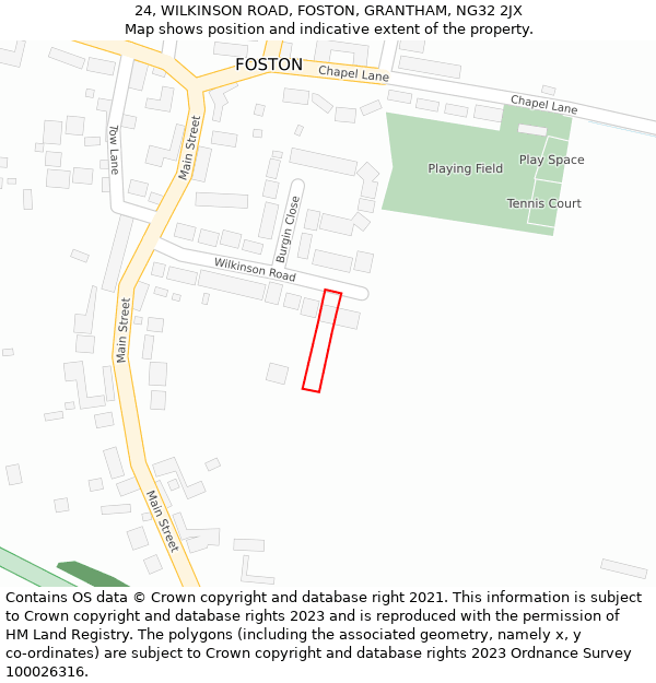 24, WILKINSON ROAD, FOSTON, GRANTHAM, NG32 2JX: Location map and indicative extent of plot