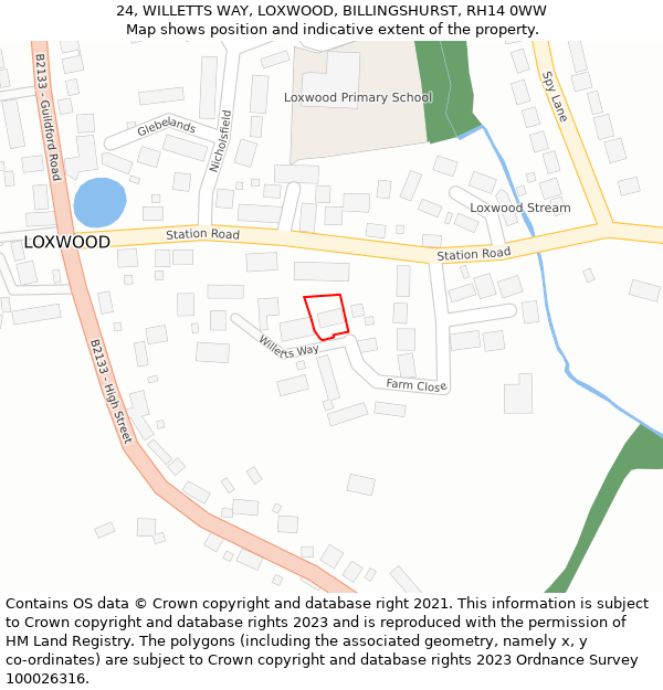 24, WILLETTS WAY, LOXWOOD, BILLINGSHURST, RH14 0WW: Location map and indicative extent of plot