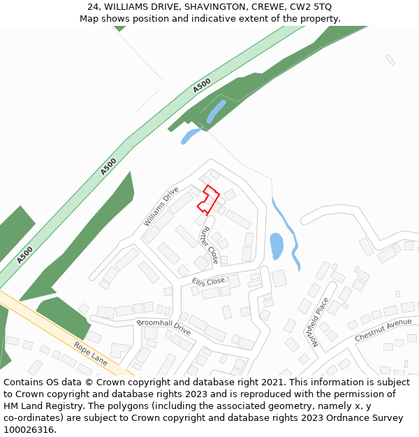 24, WILLIAMS DRIVE, SHAVINGTON, CREWE, CW2 5TQ: Location map and indicative extent of plot