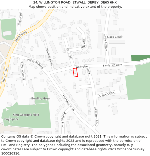 24, WILLINGTON ROAD, ETWALL, DERBY, DE65 6HX: Location map and indicative extent of plot