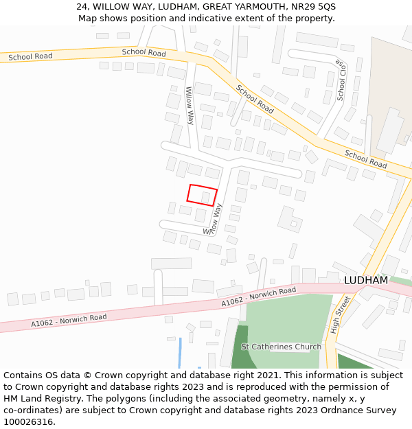 24, WILLOW WAY, LUDHAM, GREAT YARMOUTH, NR29 5QS: Location map and indicative extent of plot