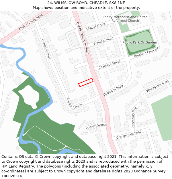 24, WILMSLOW ROAD, CHEADLE, SK8 1NE: Location map and indicative extent of plot