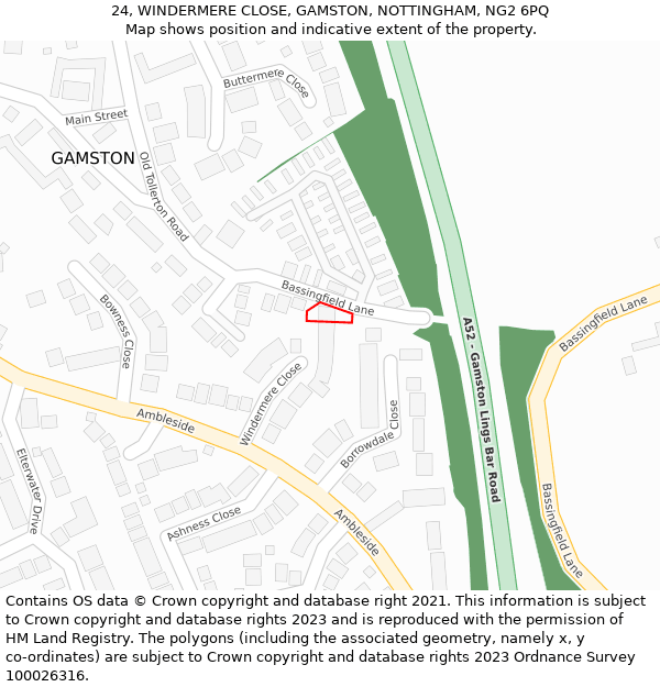 24, WINDERMERE CLOSE, GAMSTON, NOTTINGHAM, NG2 6PQ: Location map and indicative extent of plot