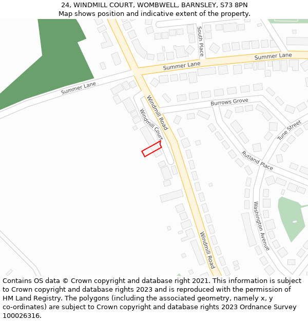 24, WINDMILL COURT, WOMBWELL, BARNSLEY, S73 8PN: Location map and indicative extent of plot