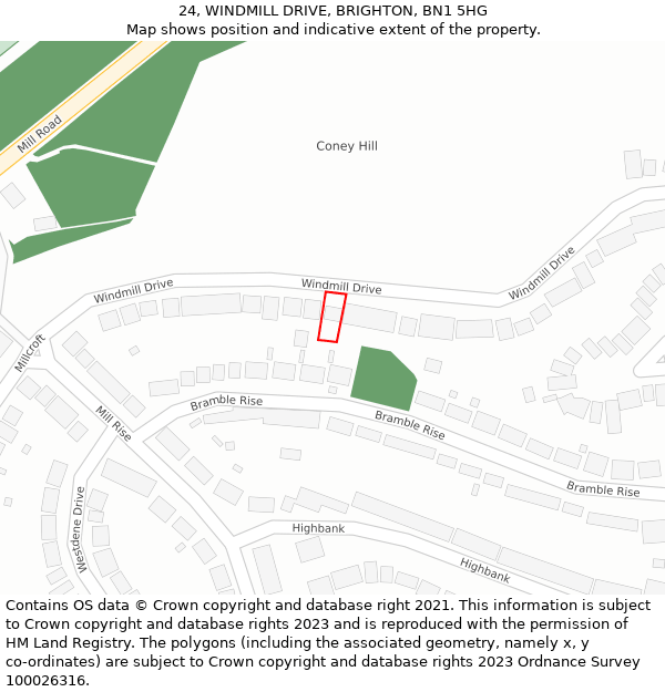 24, WINDMILL DRIVE, BRIGHTON, BN1 5HG: Location map and indicative extent of plot