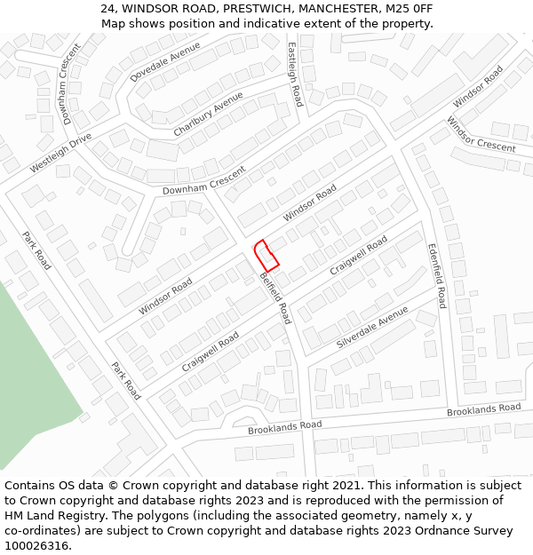 24, WINDSOR ROAD, PRESTWICH, MANCHESTER, M25 0FF: Location map and indicative extent of plot