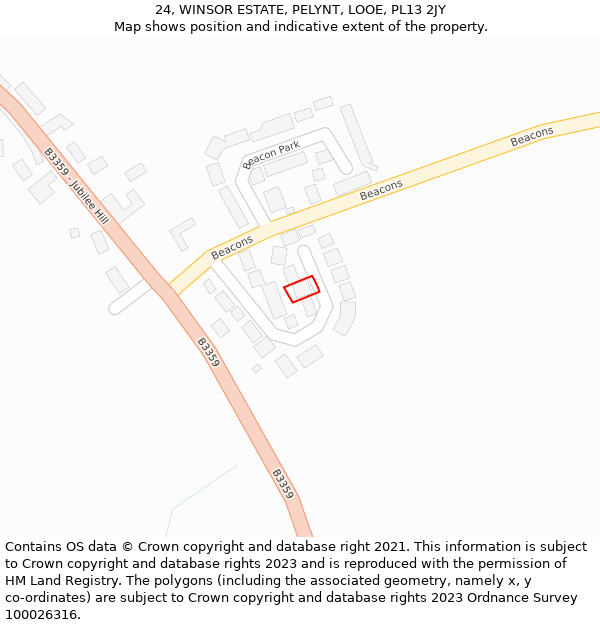 24, WINSOR ESTATE, PELYNT, LOOE, PL13 2JY: Location map and indicative extent of plot